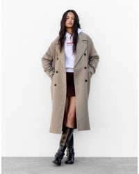 Pull&Bear - Manteau long en feutre texturé - taupe - Lyst
