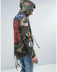 Reason Camo Parka With Patches And Back Print - Khaki - Green