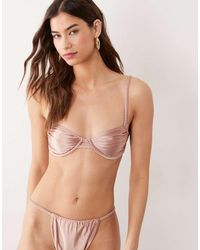 Miss Selfridge - Braided Ruched Cup Satin Bikini Top - Lyst