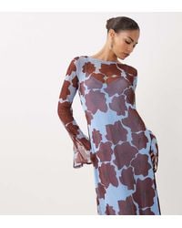 Never Fully Dressed - Petite Mesh Long Sleeved Crew Neck Maxi Dress - Lyst