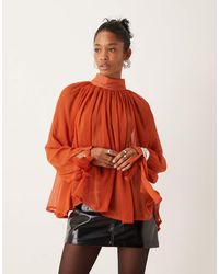 ASOS - Sheer High Neck Blouse With Tie Cuff Detail - Lyst