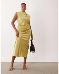 asos green chevron dress Asos Design Curve High Neck Pleated Dobby Midi With Puff Sleeve in sparkle maxi dress