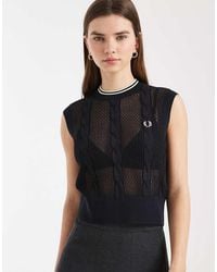 Fred Perry - Mesh Cable Knit Logo Tank Top - Lyst