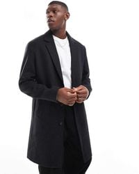 Jack & Jones - Abrigo Largo Gris Oscuro Con Estampado De Pata De Gallo De Mezcla De Lana De - Lyst