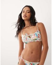 Accessorize - Postcard Print Ruched Bikini Top - Lyst