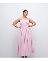 ASOS - Asos Design Curve Shirred Cotton Poplin Midaxi Sundress With Dropped Waist - Lyst