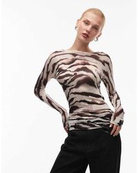 ASOS - Sheer Knitted Soft Touch Ruched Side Top - Lyst