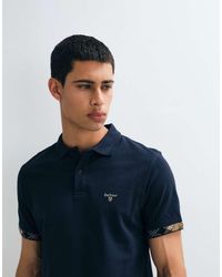 Barbour - Stanford Short Sleeve Tailored Logo Polo Shirt With Tartan Tipping - Lyst