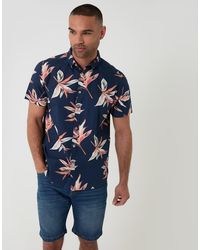 Threadbare - Tropical Leaf Print Cotton Short Sleeve Shirt - Lyst