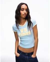 Bershka - Short Sleeve Contrast Print T-shirt - Lyst