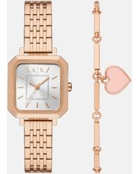 ARMANI EXCHANGE - Parure montre à trois aiguilles et bracelet en acier inoxydable - or rose - Lyst