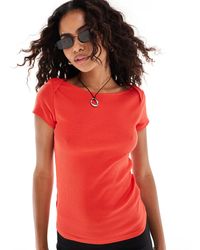Monki - Fitted Short Sleeve Top With Boat Neck - Lyst