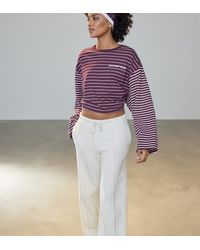 Stradivarius - Petite Soft-touch Wide-leg jogger Trousers With Front Seam Detail - Lyst