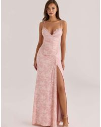 House Of Cb - Sabrine Blush Floral Crystal-Embellished Lace Trim Maxi Dress - Lyst