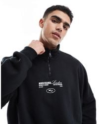 Bershka - Sweat-shirt imprimé à col zippé avec surpiqûres au dos - Lyst