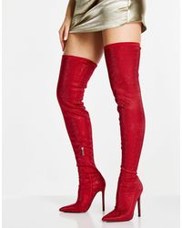 ASOS Kamila Embellished Over The Knee Boots - Red
