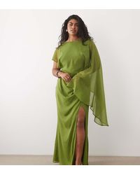 ASOS - Asos Design Curve Cape Sleeve Bias Cut Drape Maxi Dress With Low Back - Lyst