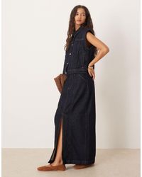 Vila - Seam Detail Denim Midi Skirt - Lyst