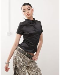 Princess Polly - Satin Button Front Collared Bust Detail Shirt - Lyst