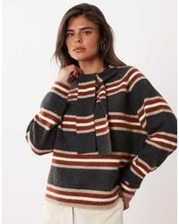 Nobody's Child - Wool Feel Knitted Round Neck Jumper With Scarf Detail - Lyst