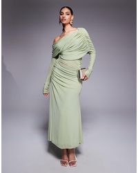 ASOS - Long Sleeve Slouchy Bardot Mesh Mix Maxi Dress - Lyst