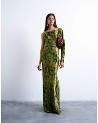 TOPSHOP - One Sleeve Twist Strap Satin Maxi Dress - Lyst