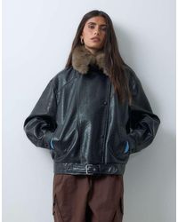 ASOS - Leather Look Biker Jacket With Tan Faux Fur Collar - Lyst