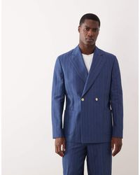 ASOS - Gestreept Double Breasted Colbert Van Linnenmix Met Normale Pasvorm - Lyst