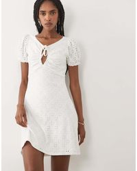 Miss Selfridge - Textured Mini Dress With Keyhole And Picot Trim - Lyst