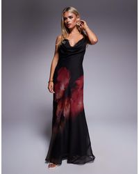 ASOS - Asos Design Petite Cowl Neck Plunge Maxi Dress With Back Detail - Lyst