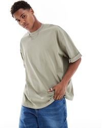 ASOS - T-shirt épais oversize à manches retroussées - kaki - Lyst