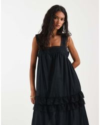 Object - Premium Boho Maxi Jurk Met Stroken, Kanten Randen En Ruches - Lyst
