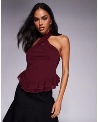 ASOS - Twist Halter Neck Ruffle Top - Lyst