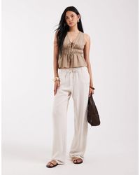 ONLY - Linen Mix Pull On Wide Leg Trouser - Lyst