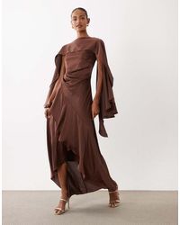 TFNC London - Bridesmaids Cape Top Satin Maxi Dress With Wrap Skirt - Lyst