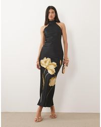 Pretty Lavish - Kiara Satin Halter Neck Open Back Maxi Dress - Lyst
