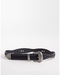 ASOS - Faux Leather Western Studded Belt With Engraved Texture Buckle - Lyst