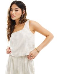 Abercrombie & Fitch - Top d'ensemble en lin mélangé à encolure carrée - beige et rayé - Lyst