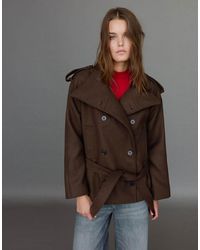 Pull&Bear - Short Felt Belted Trench Coat - Lyst