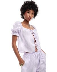 Reclaimed (vintage) - Tie Front Top With Puff Sleeve - Lyst