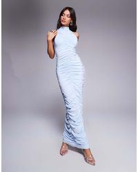 Aria Cove - Double Layered Slinky Ruched High Neck Bodycon Maxi Dress - Lyst