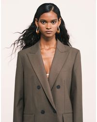 Mango - Iris - blazer d'ensemble à double boutonnage en laine mélangée - marron clair - Lyst