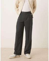 ASOS - Pantalon ample élégant en flanelle avec pinces à l'avant et pattes sur les côtés - foncé - Lyst