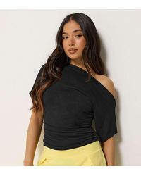 PixieGirl - Petite Slash Neck Ruched T-Shirt - Lyst