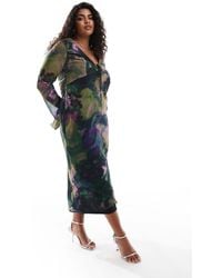 ASOS - Asos design curve – langärmliges midikleid mit gebundener vorderseite, grunge-blumenmuster und rock mit bias-cut - Lyst