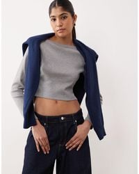 ASOS - Long Sleeve Slash Neck Top With Curved Hem Detail - Lyst