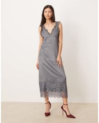 ASOS - Lace Detail V Neck Satin Maxi Dress - Lyst