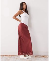 Reclaimed Vintage - Maxi Satin Slip Skirt With Lace Inserts - Lyst