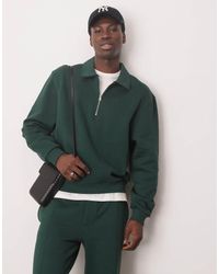 ASOS - Sudadera Verde De Corte Cuadrado Extragrande Y Estilo Rugby Con Cuello Tipo Polo De (Parte De Un Conjunto) - Lyst