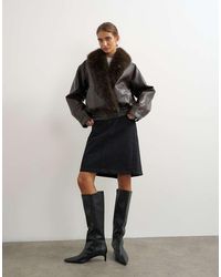 TOPSHOP - Faux Leather Bomber Jacket With Faux Fur Trim - Lyst